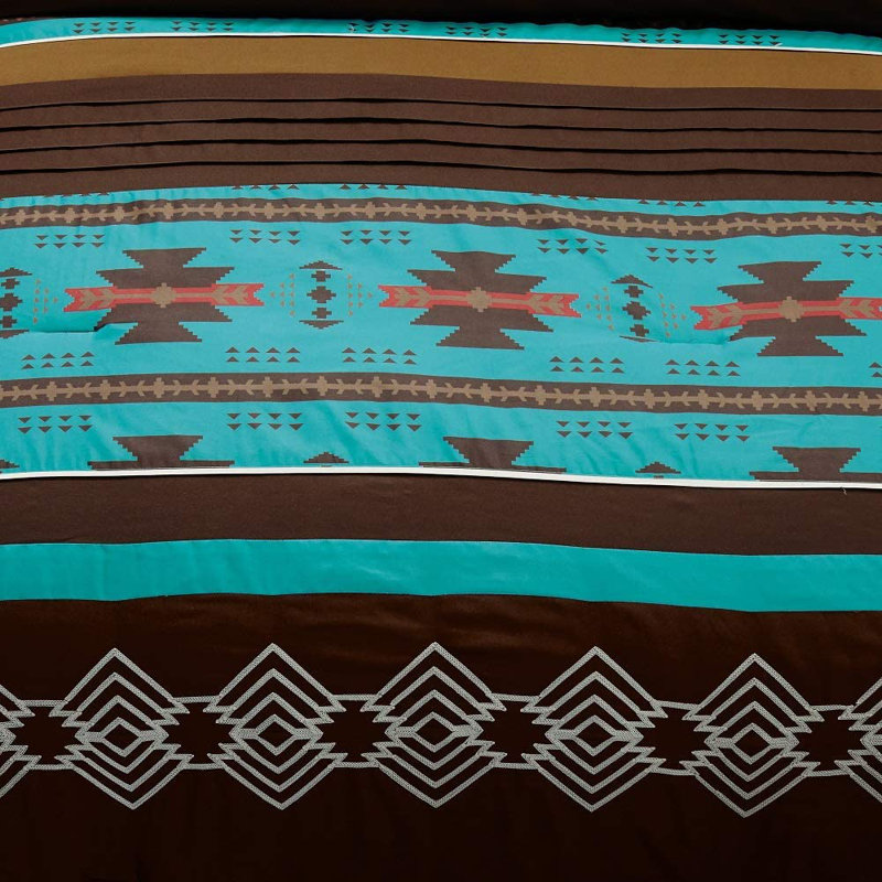 Polyester Ring Stitch Geometric Shapes Comforter, King Comforter + 6 Additional Pieces, Teal