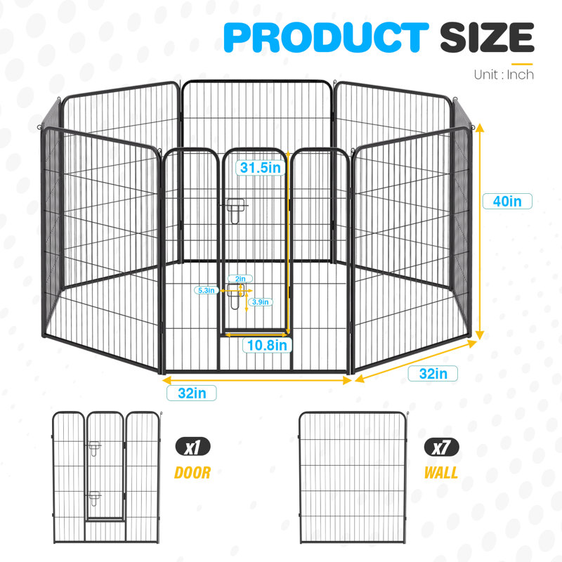 Parc pour chien 8 panneaux en métal avec porte verrouillable et durable 40 "H, 40 " ( 8 Pannel )