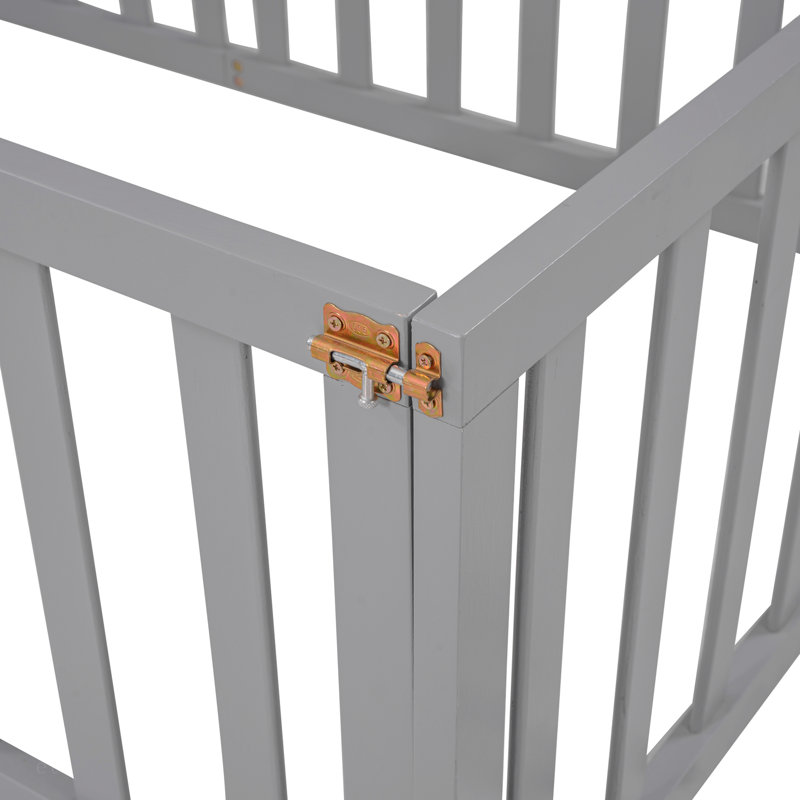 Twin Size Wood Daybed Frame With Fence, Gray, Twin