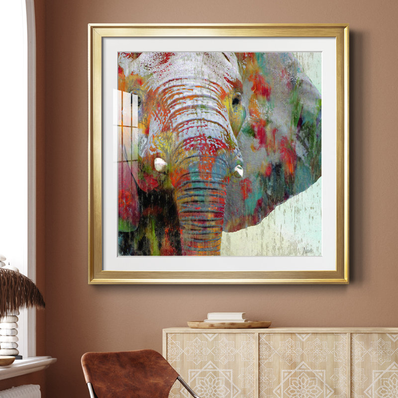 Éléphant - cadre photo, Papier encadré doré, H 26,5 po x l 26,5 po x P 1,5 po