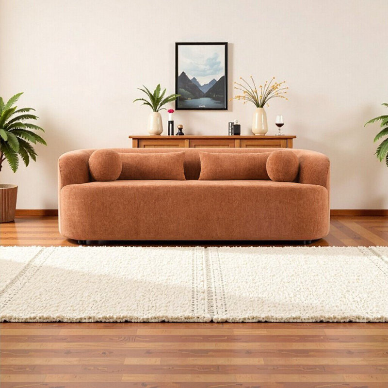 Canapé 86 po en chenille sans os 86 po - sans assemblage avec mousse haute densité, canapé de luxe moderne 3 places pour le salon
