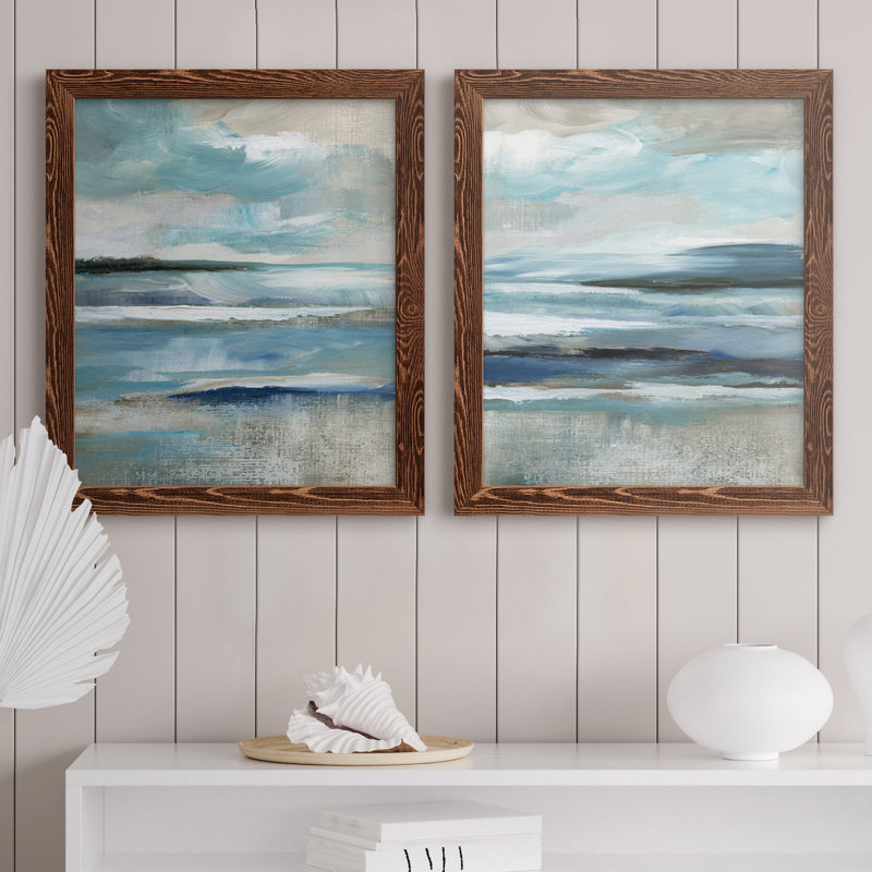 «Distant Drama I», ensemble de 2 peintures sur toile encadrées, H 43,5 po x l 31,5 po x P 1 po, Cadre en érable