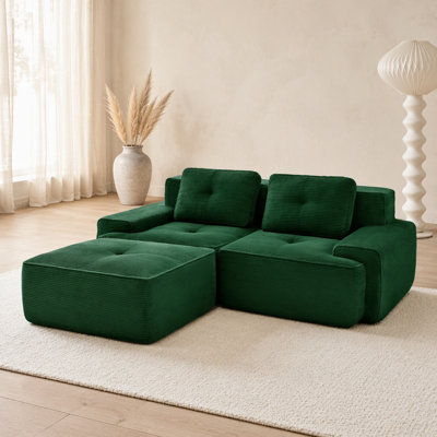 Modern L-Shaped Modular Sectional Sofa with Corduroy Fabric, Deep Seat, Movable Ottoman, and Anti-slip Design for Living Room