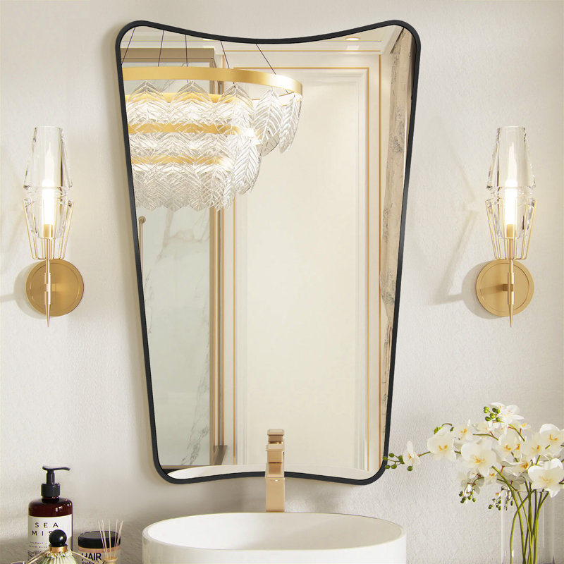 Rectangle Scalloped Metal Flat Wall Mirror, Black, 30" x 22"