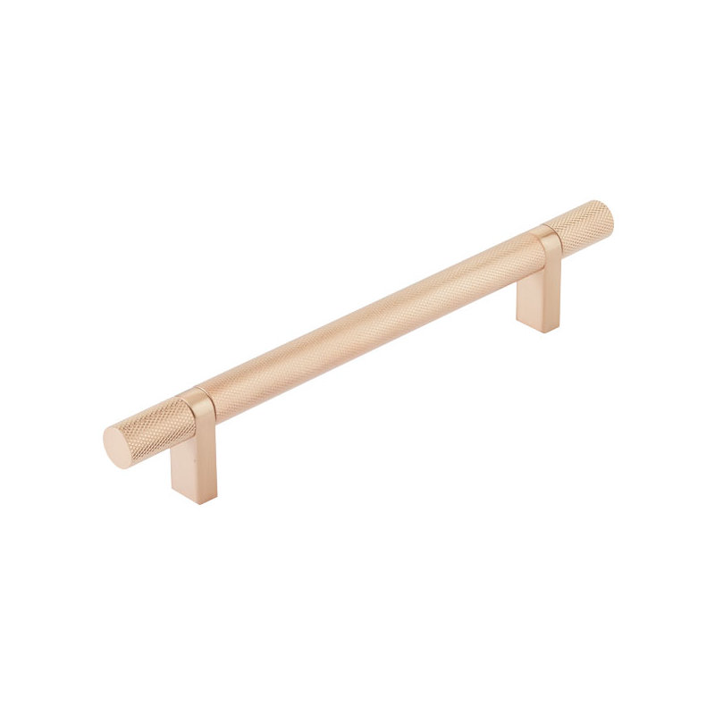 Emtek Select Cabinet Pull 6" C-C,  Rectangular Bar Stem, Knurled Bar, Satin Copper, 8"