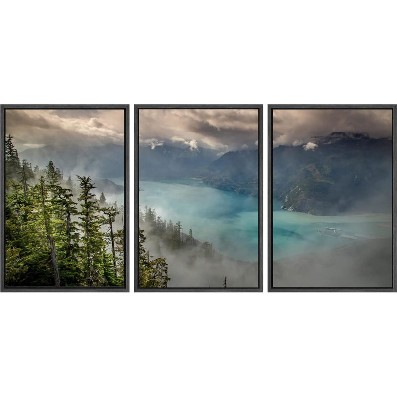 Nature paysage, art mural sur toile encadré, forêt lac brumeux, impression sur toile, décoration pour salon, Cadre noir