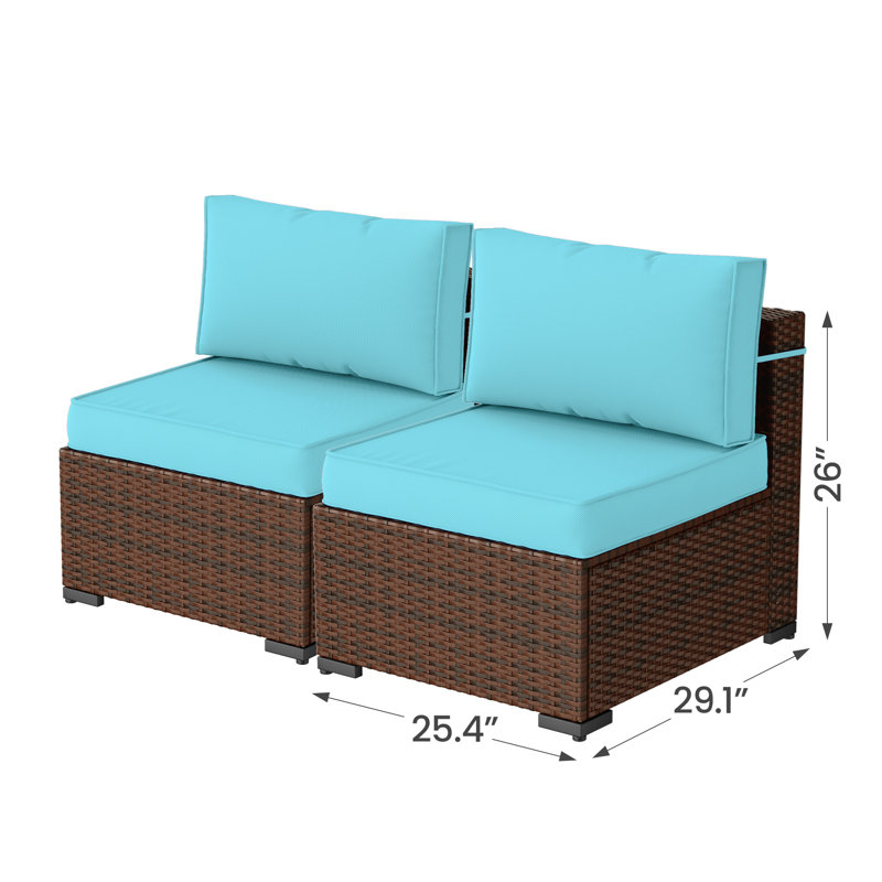 Canapé de patio en osier avec coussins de 51 po Kewei, Bleu