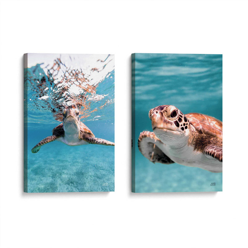 Sea Turtles' Path Set of 2 Canvas Prints in a Black Frame, 18" X 12", H 18 po x l 24 po x P 1,75 po, Toile tendue