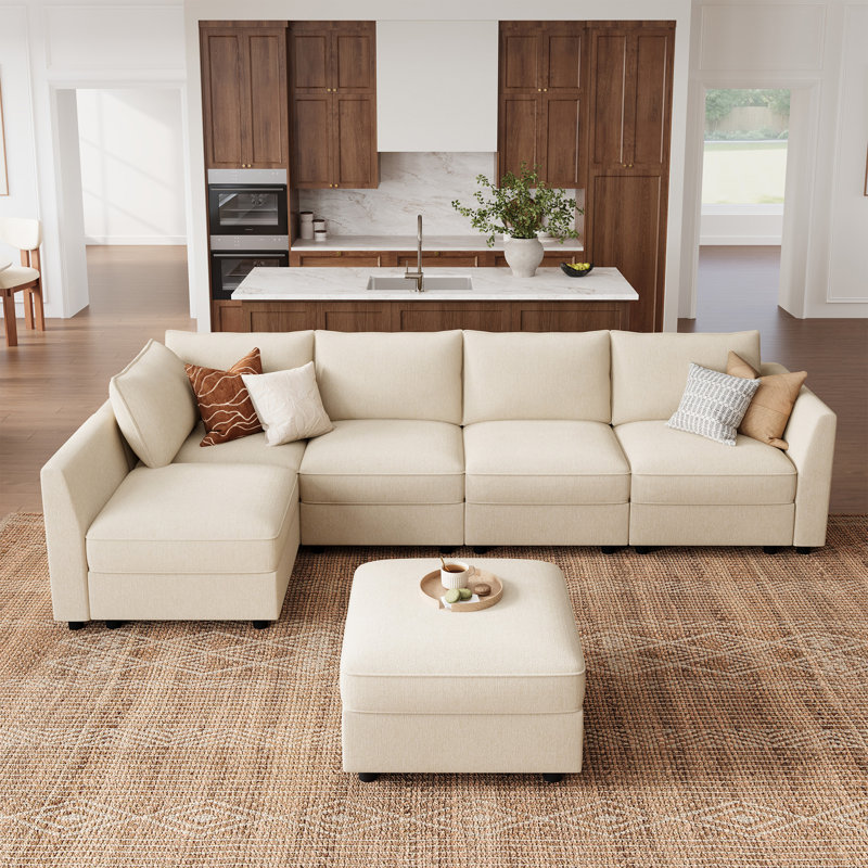 Canapé-lit modulaire en L Tremee, Polyester beige
