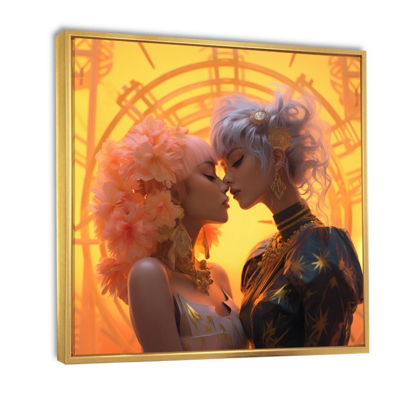 Funky Love Celebration I - impression, Cadre flottant doré, H 16 po x l 16 po x P 1 po