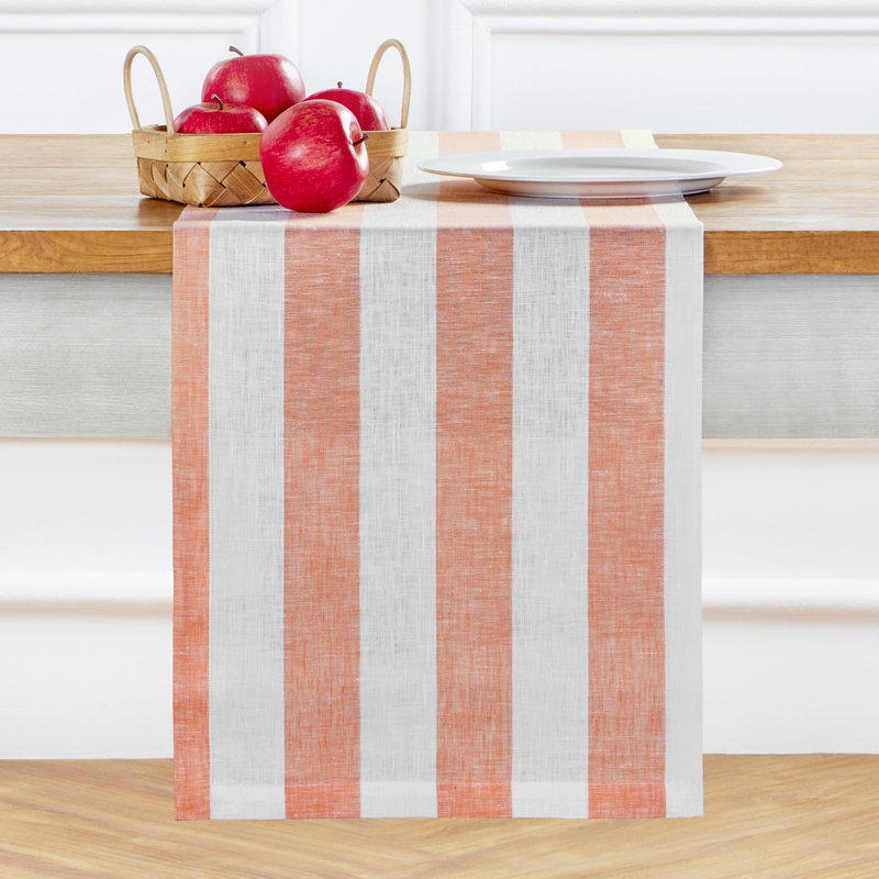 Cabana Stripe - 100% Pure Linen Table Runner, 72" x 14", Salmon/White