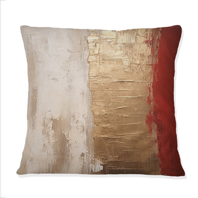 Pleine lune rédempte, abstrait, or et rouge I - Coussin décoratif avec peinture abstraite