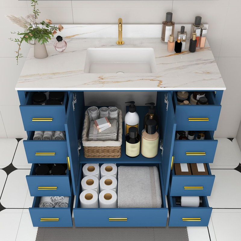 Meuble-lavabo moderne avec rangement, Bleu