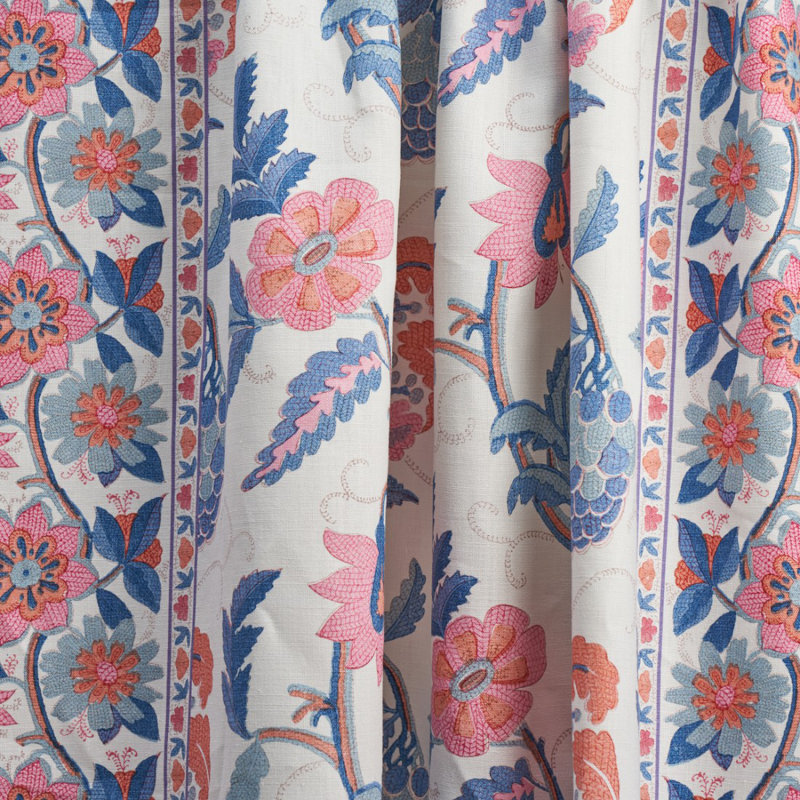 Indali Bordered Linen Fabric, Rose/Indigo