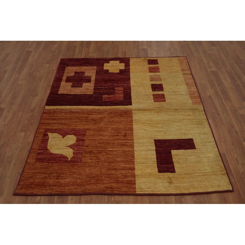 Handcrafted Artisan Geometric Gabbeh Style Oriental Rug 5x5