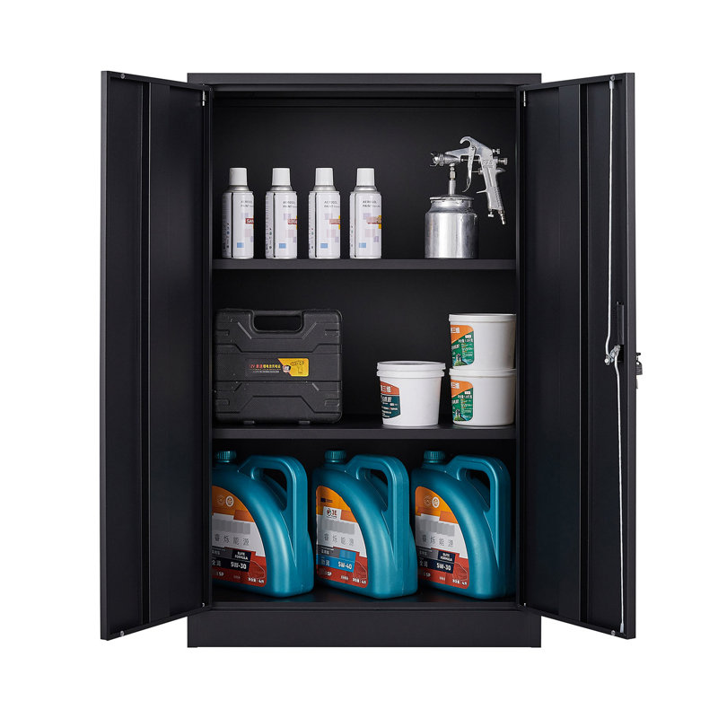 Armoire de rangement pliable avec séparateurs réglables, portes verrouillables, rangement en métal noir à porte à ressort, tablette, serrures exquises, facile à assembler