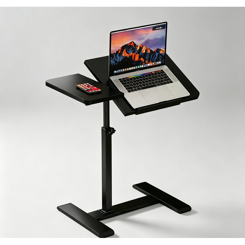 Chariot pour ordinateur portable réglable en hauteur - Bureau mobile de qualité supérieure pour bureau à domicile, enseignant et table de chevet avec bureau inclinable, roulettes et hauteur réglable, noir