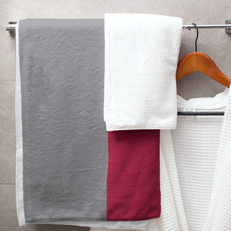 Cotton Blend Lightweight Bath Towel, Silver/Red/White