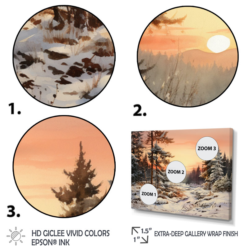Winter Winter Tree Horizon sur toile, H 24 po x l 32 po x P 1 po, Cadre naturel flottant