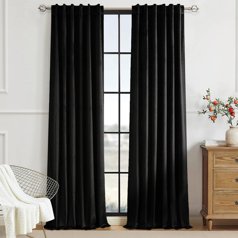 Ike Velvet Blackout Curtain Pair,70%-85% Blackout Drapes (Set of 2) Mercer41 Curtain 