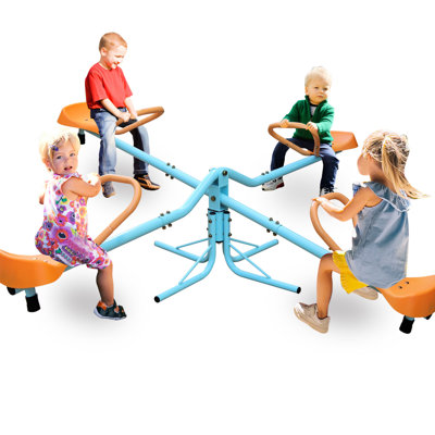 Outdoor Playground Spinning Seesaw, 4 Comfortable Seats, Heavy - Duty Iron Framework, Improve Coordination Mastery Backyard Seat Swivel Teeter Totter, Stainless Steel Alloy, Active Participation