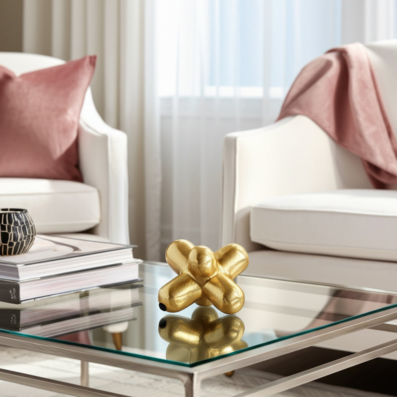 Decorative Metal Orb Object for Home Decor Display - Geometric Sculpture Accent for Office, Tabletop, or Living Room Decoration - Gold