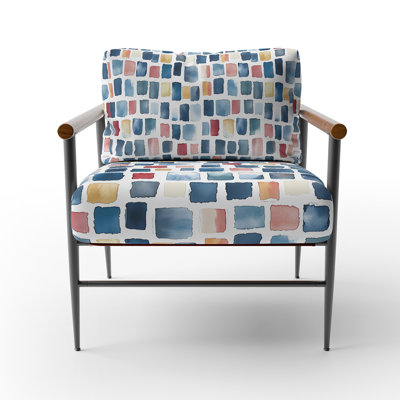 Modern Velvet Upholstered Chair - Blue and Pink patchwork Blue Pink Arm Chair