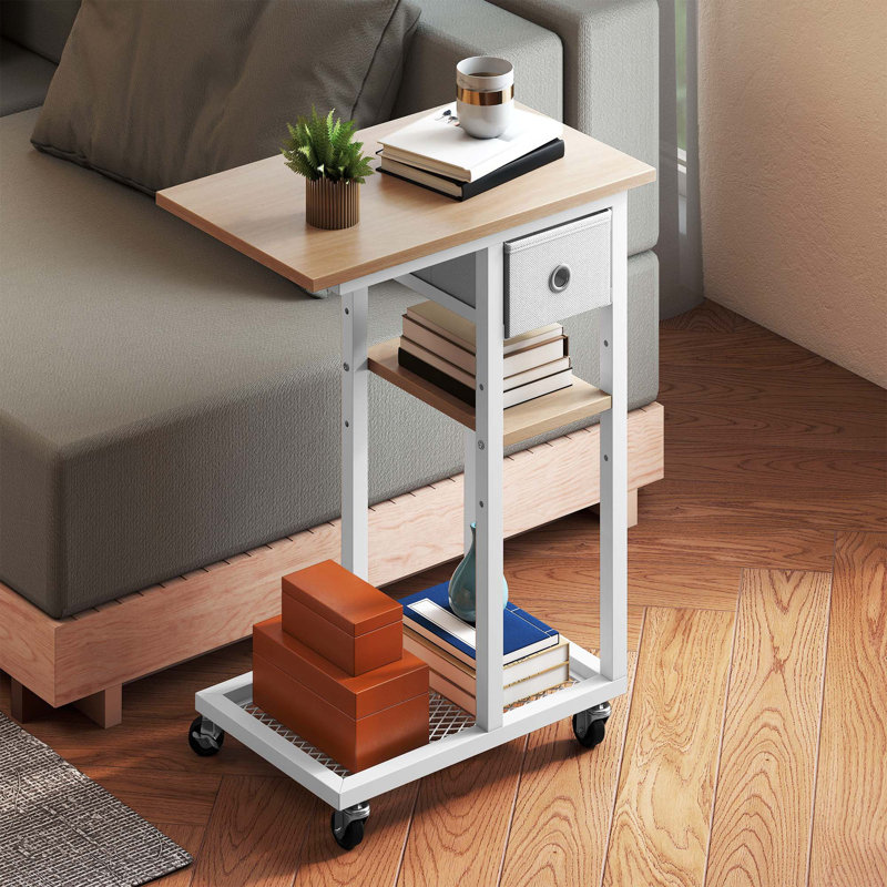 Wheel Side Table Set, Oak Wood, White