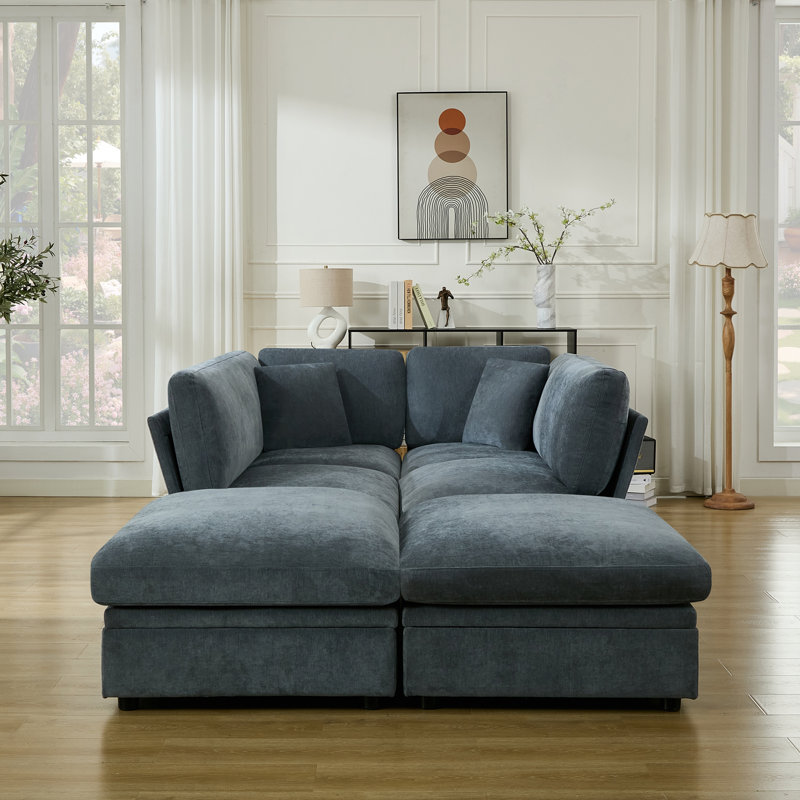 Oversized Down-Filled Modular Sofa With Ottomans, 34.6" H x 154.3" W x 66.9" D, Gray