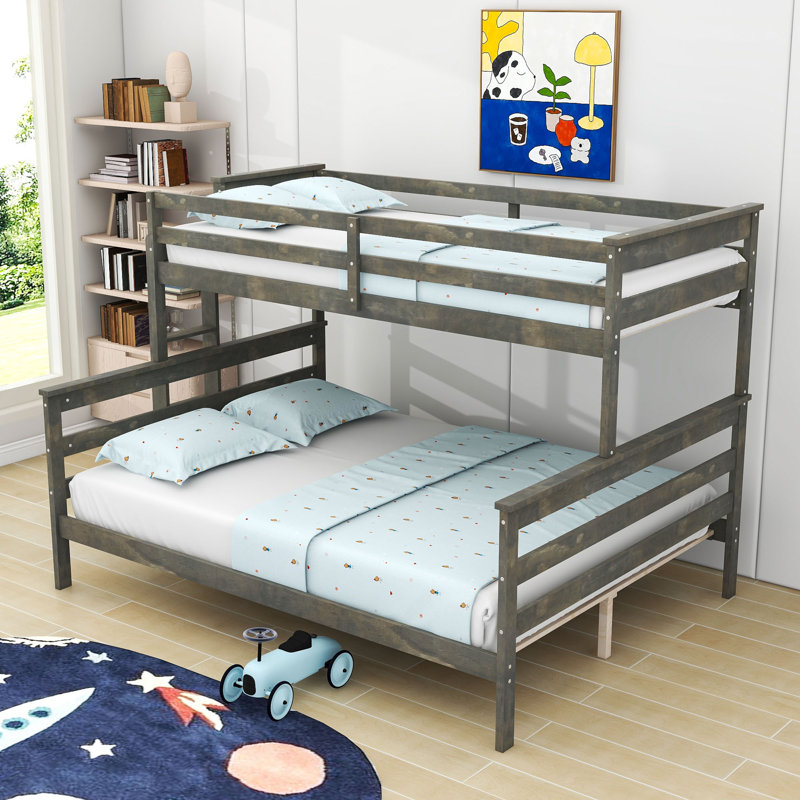 Lit simple superposé au dessus d'un grand lit avec échelle Avoca, Simple TG sur grand, Gris