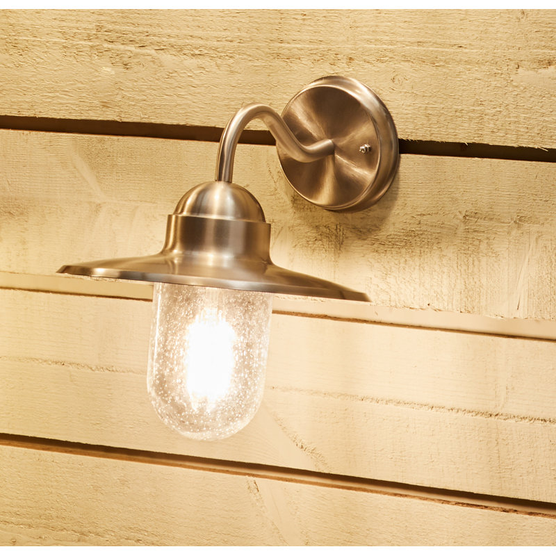 Henrieke 30.3cm H Seeded Glass Outdoor Barn Light, Silver