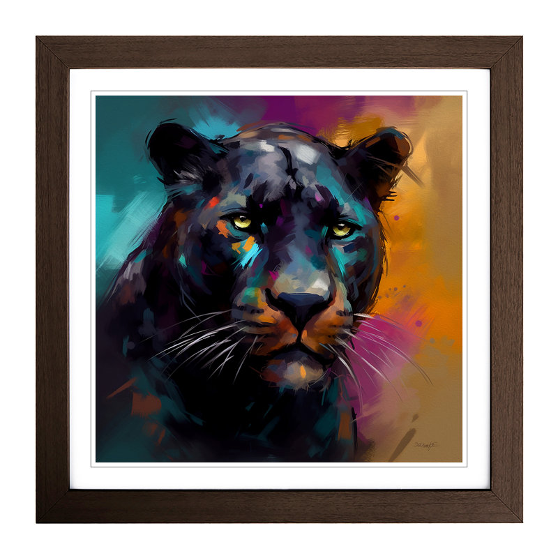 Panther Gestural Art No.1 - Framed Print, Walnut