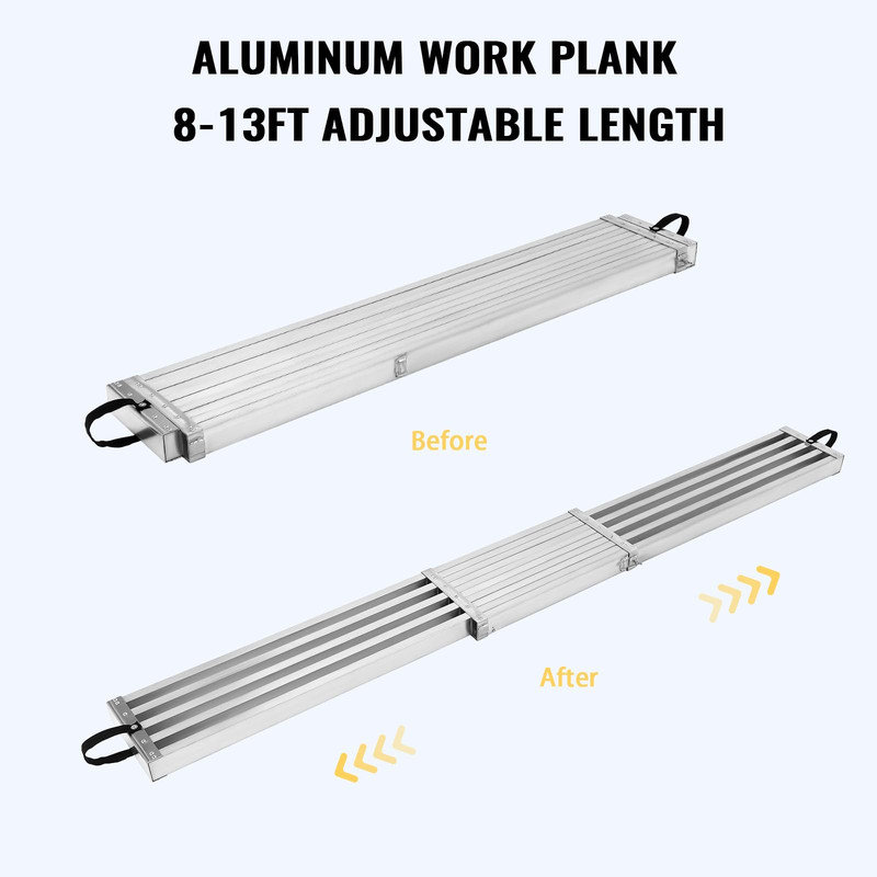 Planche de travail télescopique 8 à 13 pi - capacité de 440 lb, planche d'échafaudage réglable pour échelles de 12,5 po de largeur