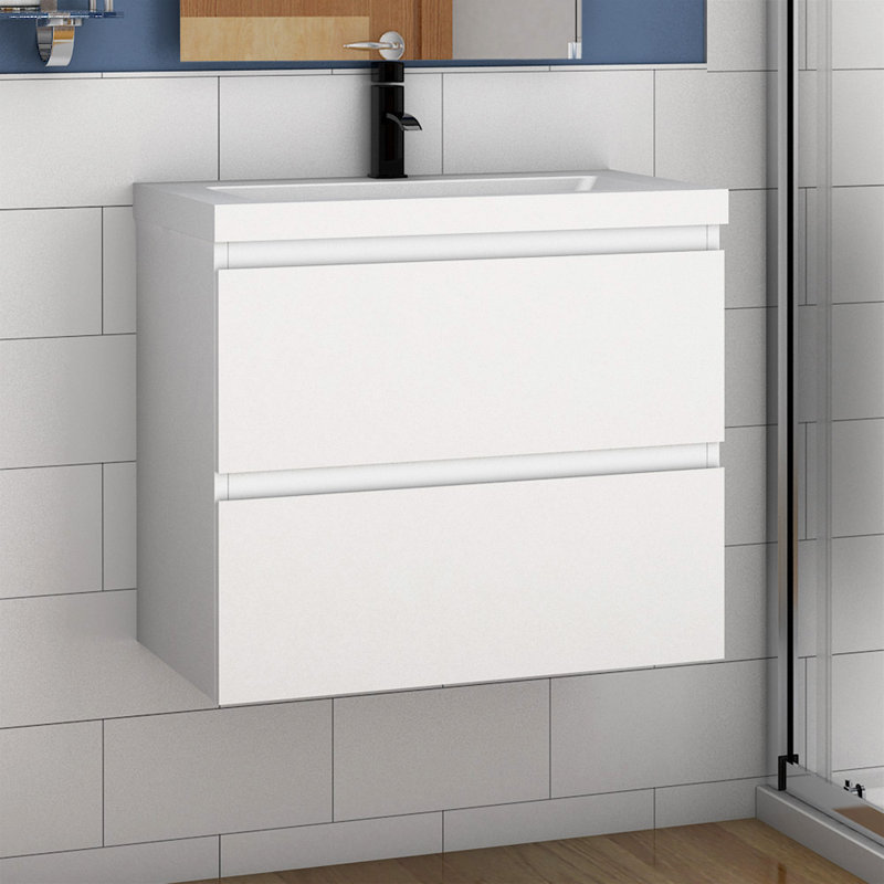 Rannon Single Bathroom Vanity with Drop In Ceramic Basin, White