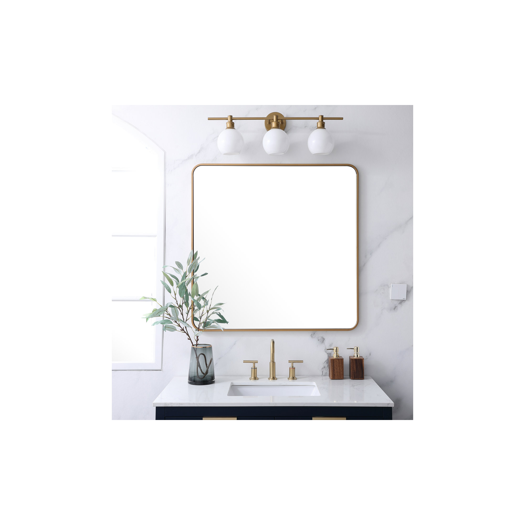 Sabine Metal Rounded Rectangle Wall Mirror, 36" x 36", Brass