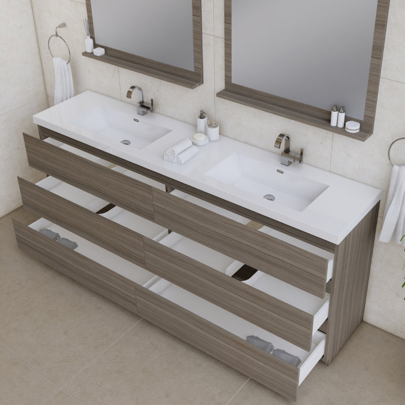 Ensemble de meuble-lavabo double 84 po Arjina, Gris