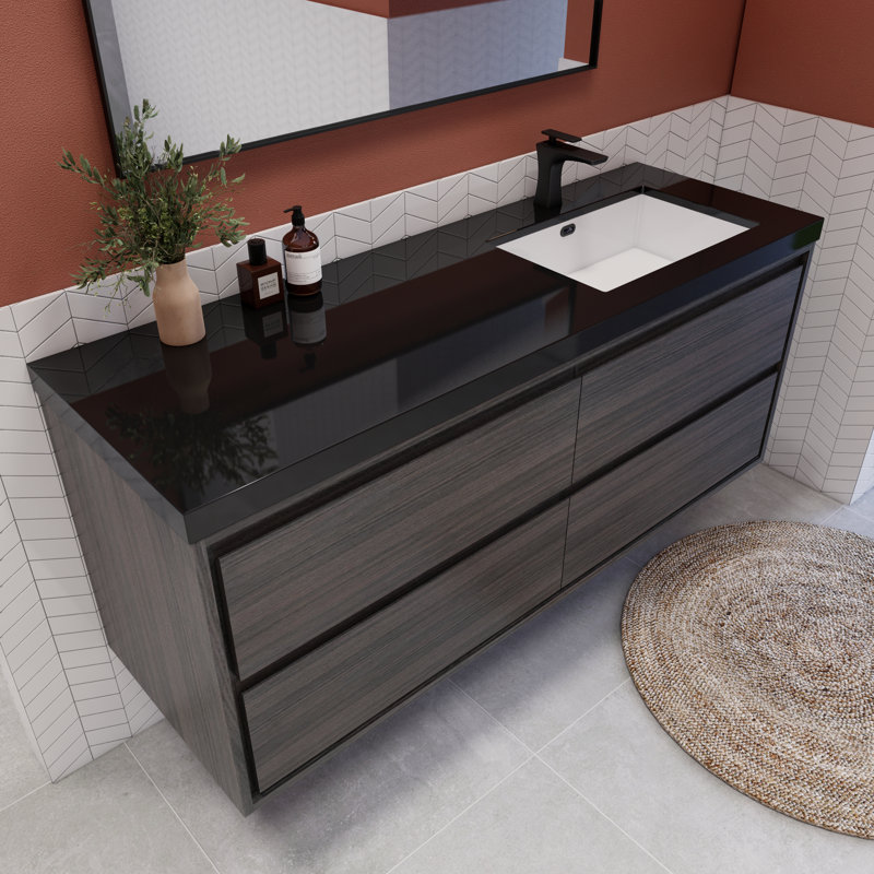Ensemble de meuble-lavabo simple 60 po Vickye, Chêne gris