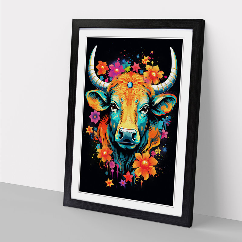 XYZ-FRM-V1223-1613 Taurus Zodiac Pop No.2 - Single Picture Frame Print on Wood, 64cm H x 46cm W x 2cm D, Black 