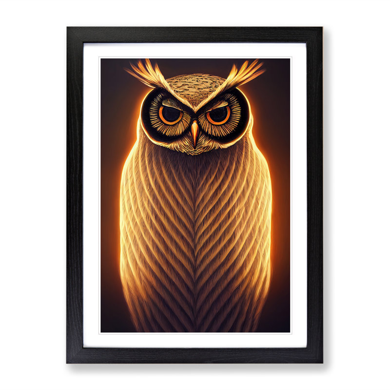 Glowing Owl - Single Picture Frame Print, Black, 64cm H x 46cm W x 2cm D