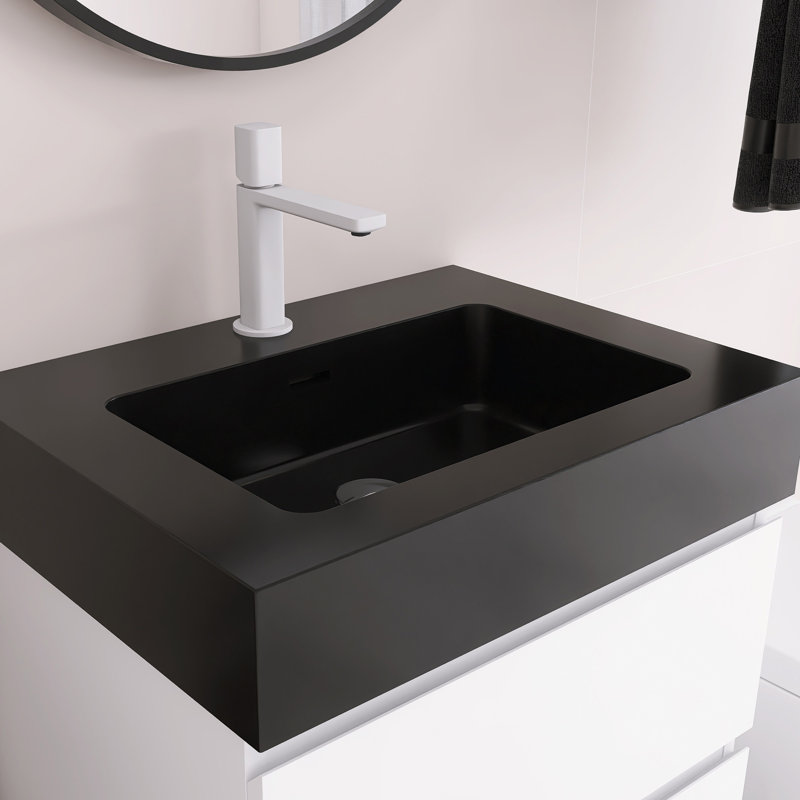 Meuble-lavabo mural 24 po avec lavabo, Blanc, Noir