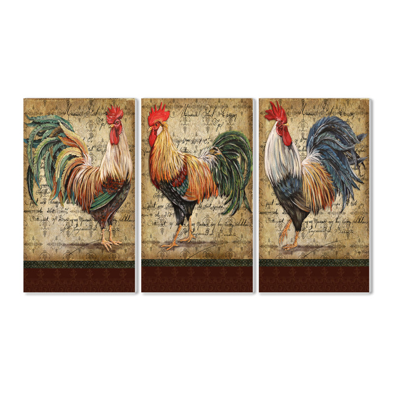 Ehme «Le Coq Triptych», ensemble de 3 reproductions de peintures murales