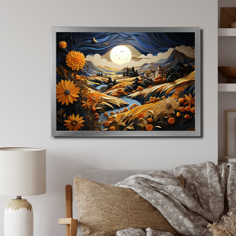 «Farmhouse Fields of Gold III», reproduction sur toile, H 12 po x l 20 po x P 1 po, Cadre photo argenté