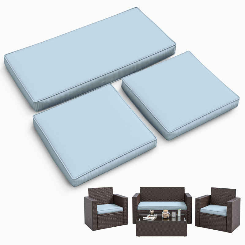 Ensemble de coussins de siège d'extérieur 3 pièces, Bleu ciel pâle