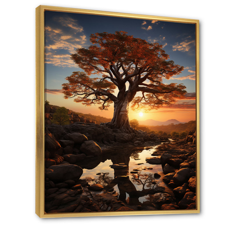 Ladijah African Baobab Tales III sur toile, H 32 po x l 24 po x P 1 po, Cadre flottant doré