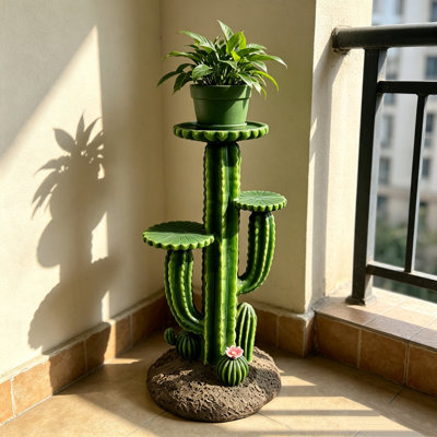 Support à plantes en résine de 82,8 cm de haut, porte-pots à 3 niveaux en forme de cactus saguaro pour patio, jardin et pelouse, présentoir à plantes succulentes.
