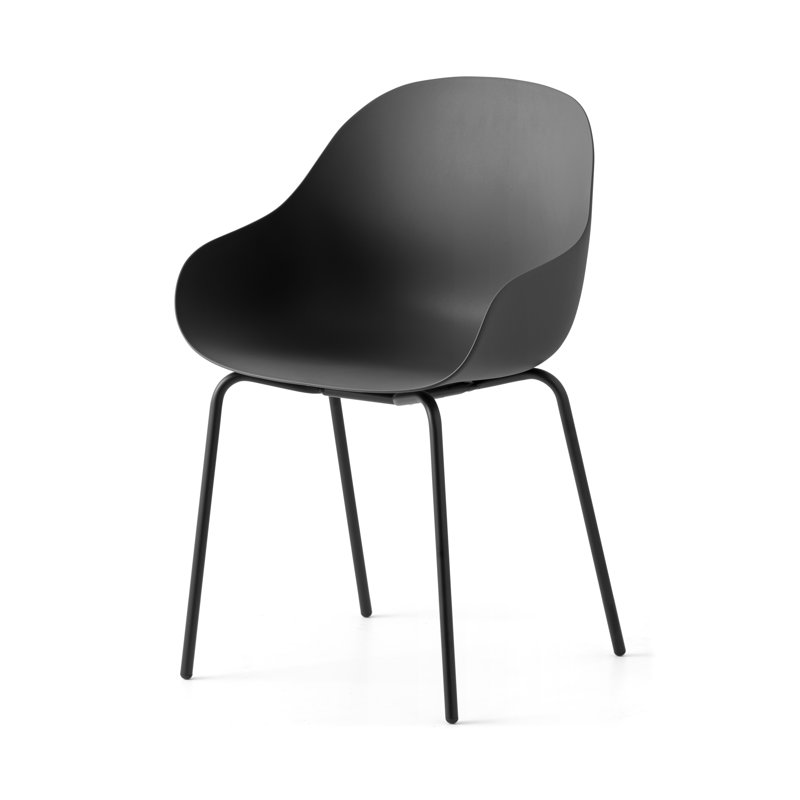 Fauteuil Academy avec structure en métal et siège en plastique, Noir mat, Chromé