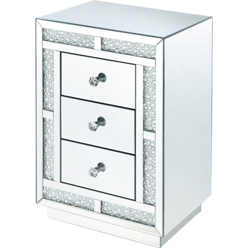 Mallika 3-Drawer Nightstand in Mirrored