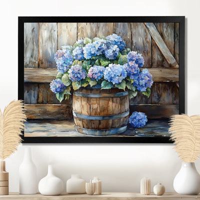 Hydrangeas In A Wooden Barrel - Hydrangea Framed Wall Art