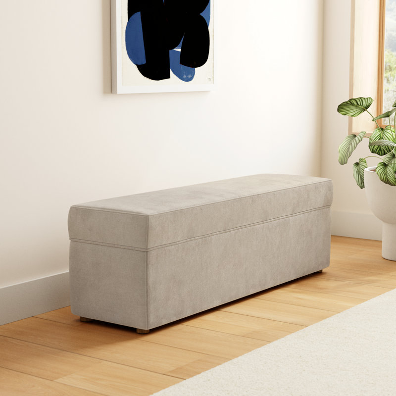 Mel Chenille Upholstered Storage Bench, Honeycomb Taupe Chenille