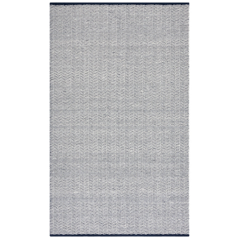 Vermont Hand Woven Cotton/Wool Abstract Rug in Navy/Ivory, Rectangle 5' x 8'